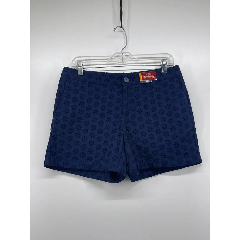 Faded Glory Navy Blue Eyelet Peppy Summer Festival Shorts Size 8 32”‎ Waist NEW